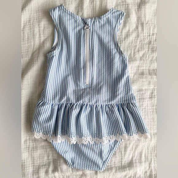 NWOT Sprout Baby Swimsuit - Blue & White Stripe, Ruffle Skirt - Size 1 - Picture 2 of 4